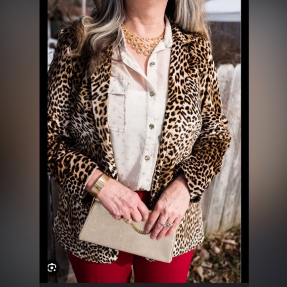 Libby Edelman Leopard Print Blazer Casual Velour Animal Print Jacket Size Medium - Picture 7 of 7